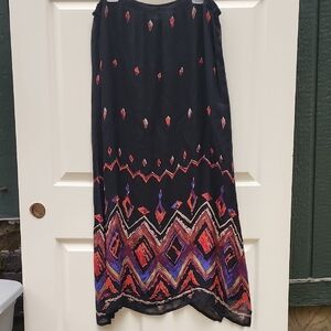 Chico's Design 100% Rayon Black and Multicolor Patterned Skirt Size 3 (16)